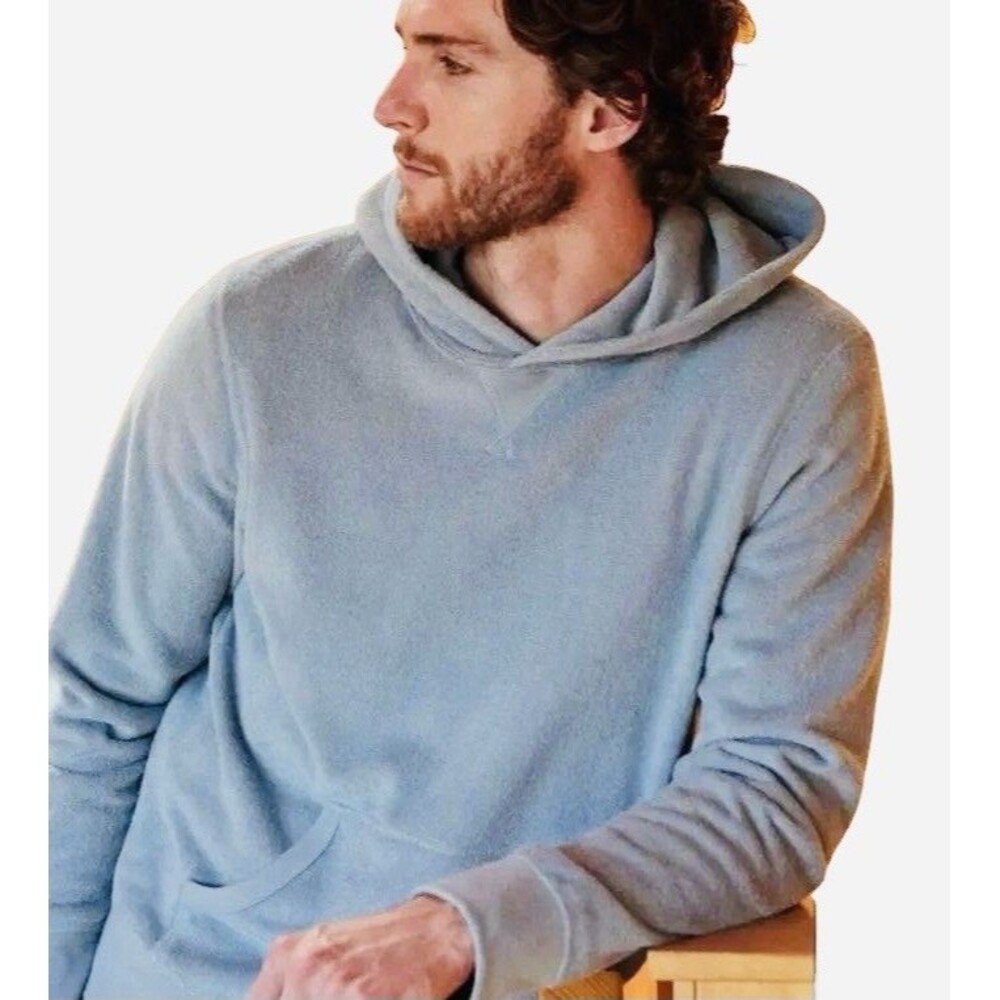 Outerknown Hightide Hoodie Men’s Size S Light Blue Terrycloth Kangaroo Pocket